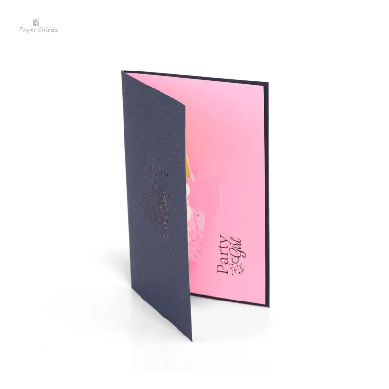  PAPER SPIRITZ girl Birthday laser paper pop up card with envelope blank invitations greeting kinder - 32891762477