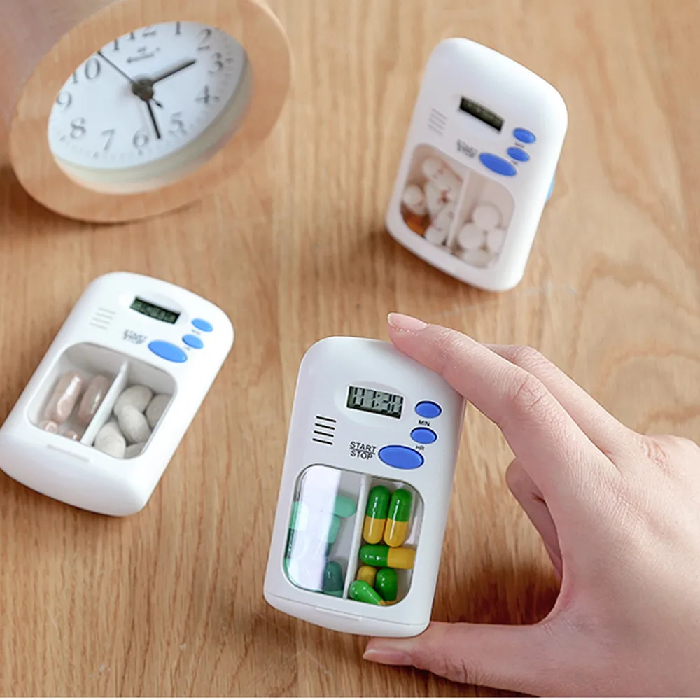 

ISHOWTIENDA Mini Portable Daily Compartment Medicine Kit With Digital Alarm Clock Reminder Pill Box Organizer