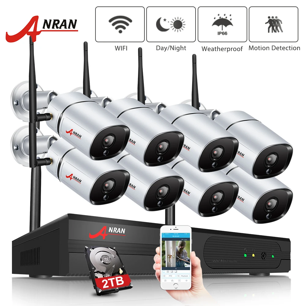 ANRAN 2MP система безопасности беспроводной 8-канальный NVR комплект беспроводная