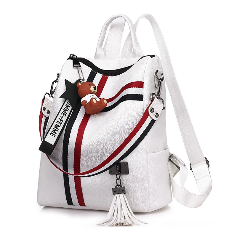 Amberler, Модный женский рюкзак, модные школьные рюкзаки из искусственной кожи для девочек-подростков, элегантный дизайн, новые сумки на плечо с кисточками - Цвет: Белый