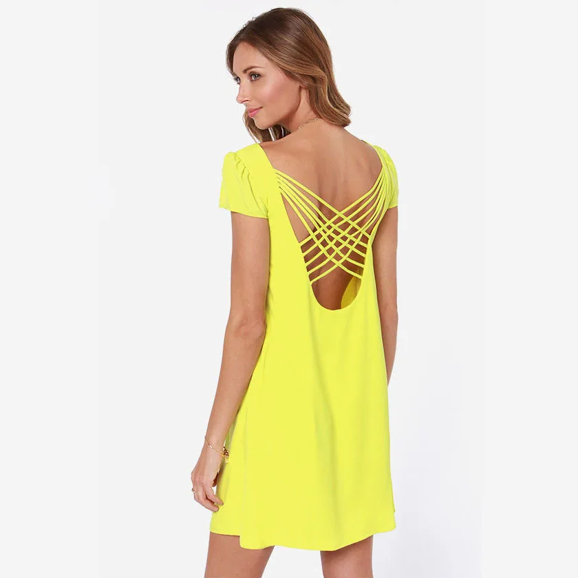 2015 Women's Fashion Solid color Chiffon Dress cross multi sling back | Женская одежда