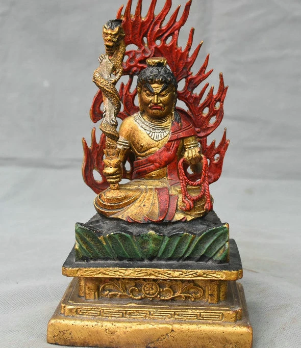 

8.4" Old Japan Buddhism Bronze Painting Fudo Myo-o/ Acalanatha Buddha Statue