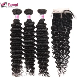 ONDA profunda del pelo virginal brasileño con cierre 4 piezas lote pelo sin procesar humano Bundls con cierre extensiones de cabello Funmi ONDA profunda del pelo virginal brasileño con cierre 4 piezas lote pelo sin procesar humano Bundls con cierre extensiones de cabello Funmi