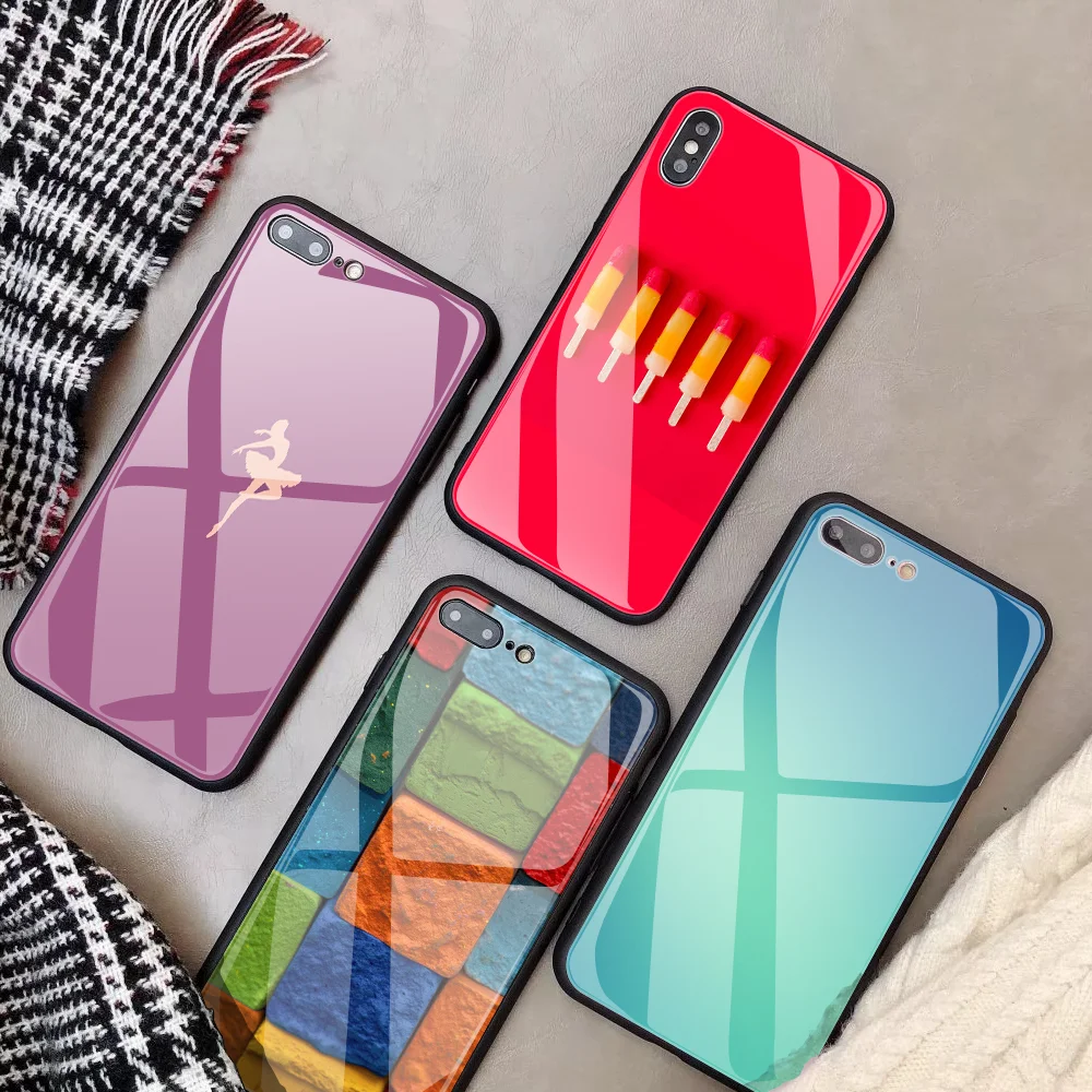 

Custom Tempered Glass Phone Case For iphone X 10 5 5S SE DIY case for iPhone 7 8 Plus 6 6s XS Max XR cute case