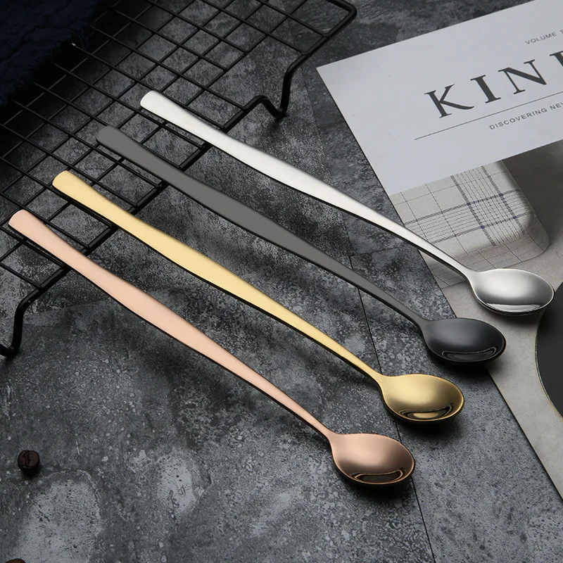

Stainless Steel Coffee Spoon Long Handle Ice Tea Spoon Cold Drink Fruit Juice Long Mixing Stirring Spoon Flatware