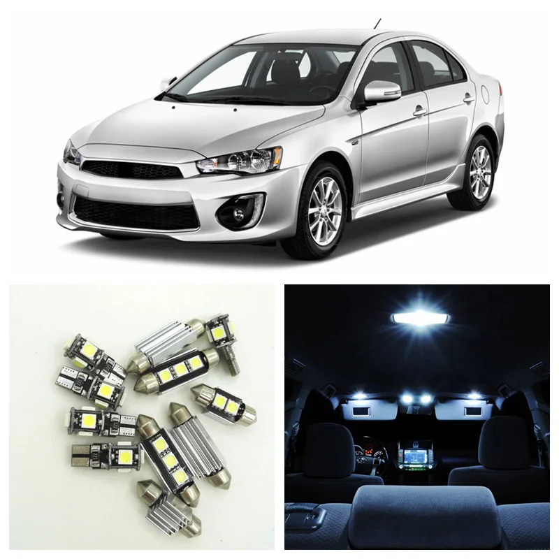 

8pcs Super White LED Light Car Bulbs Interior Package Kit For 2007-2017 Mitsubishi Lancer Map Dome Trunk License Plate Lamp