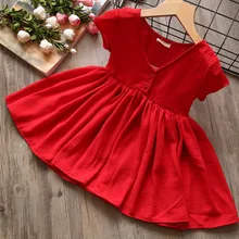 Мода для девочек хлопок с коротким рукавом v-образным вырезом в виде листка лотоса платье для девочек милое платье с бантом милая детская одежда возраст для 2-7years 17j701