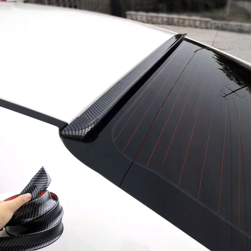 

1.5M 3D Car Trunk Tail Spoilers Anti-Collision Bumper Protector Strip Rubber Carbon Pattern Rear Top Wing Anti-rub Trim Cover