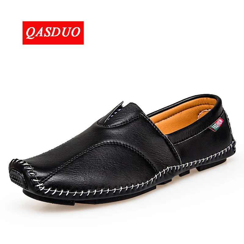 QASDUO Fashion Style Soft Moccasins Men Loafers High Quality Leather Shoes Men Flats Gommino Slip-on Business Lazy Driving Shoes