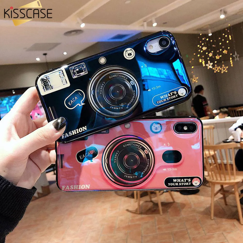 

KISSCASE Camera Case For iPhone XS Max XR X 6S 6 7 8 Plus With Phone Grip Mirror Plane Soft TPU Case For iPhone 7 8 6S 6 X Funda