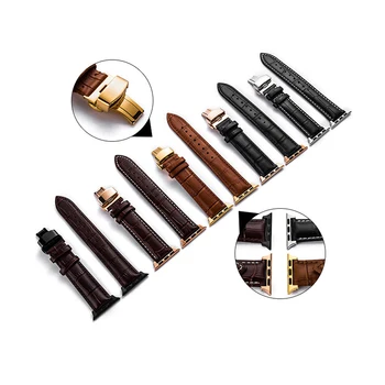 

CRESTED Genuine Leather strap For Apple watch band 4 44mm 40mm Butterfly buckle Iwatch series 3 2 1 42mm/38 bracelet wrist belt