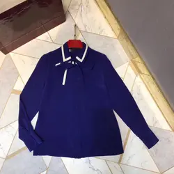 Шелковая блузка для женщин с длинным рукавом элегантный сладкий леди блузки малышек Новинка 2018 года Высокое качество рубашк