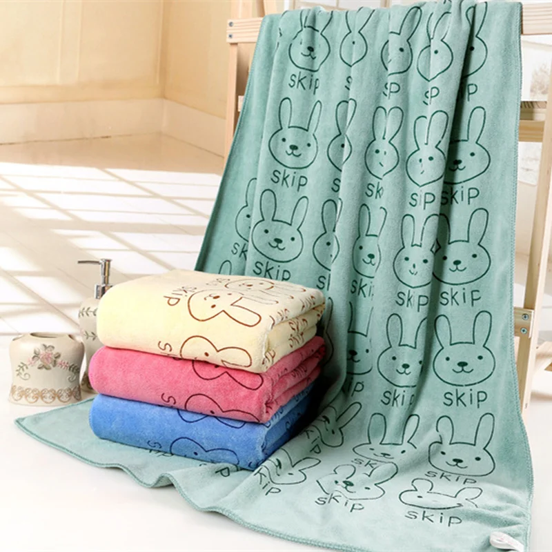 

70x140cm Absorbent microfiber towel bathroom drying washcloth cute rabbit animal beach towel cotton wash for adult baby towel