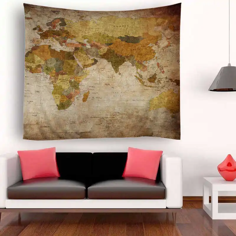 Home Decorative Macrame Wall Hanging Mandala Tapestry World Map Scenery Printed Tapestry Rectangle Bedspread Boho Decoracion