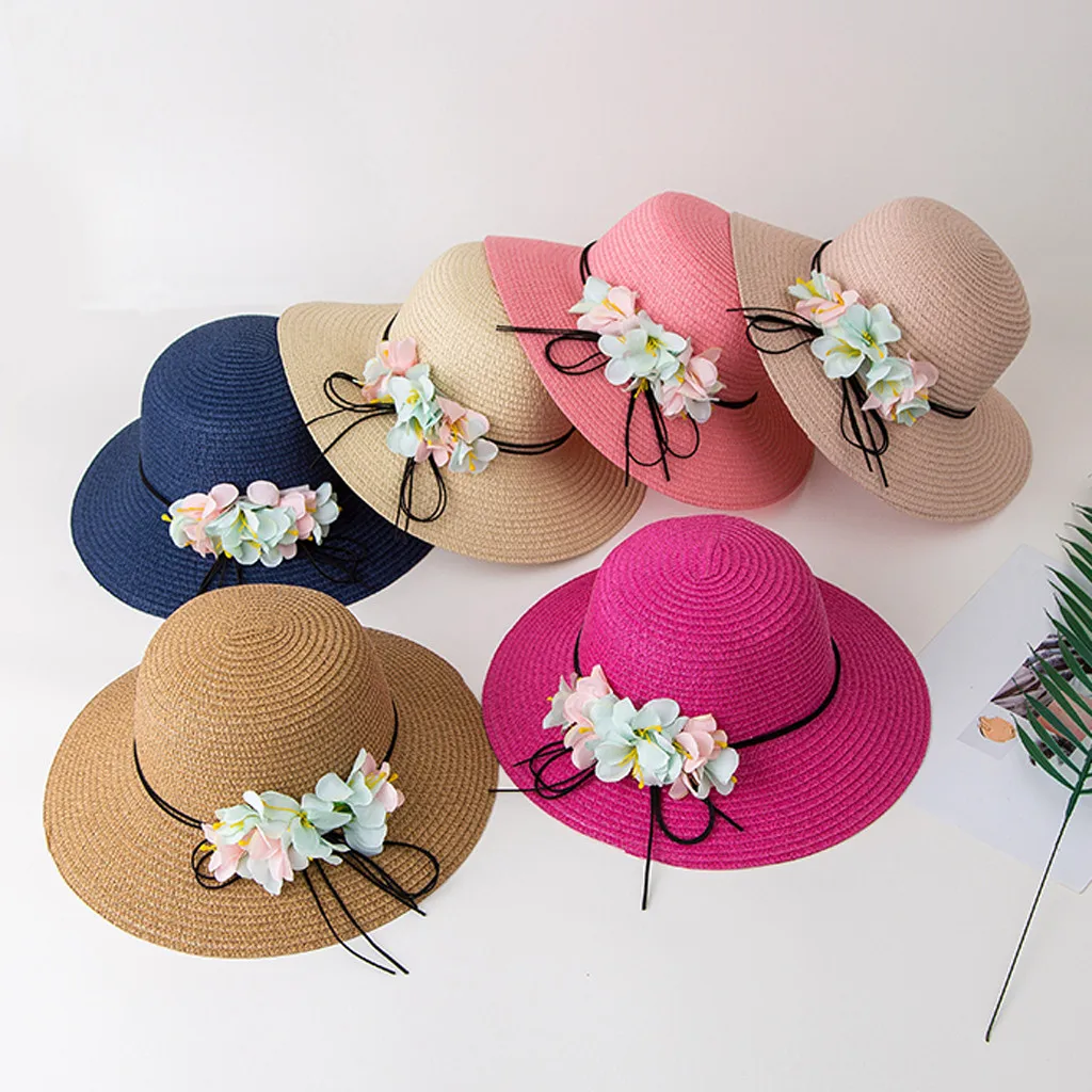 

19-24 Months Fashion Polyester Baby Hat For Girls Solid Color With Flower Baby Caps Summer Tour Fitted Kids Hats For Girls
