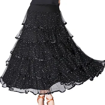 

Fashion Modern Dance Skirt Sequins flowers skirts Tango Ballroom Waltz Dance Skirt for Women Lady Adult Party Half-length Skirt