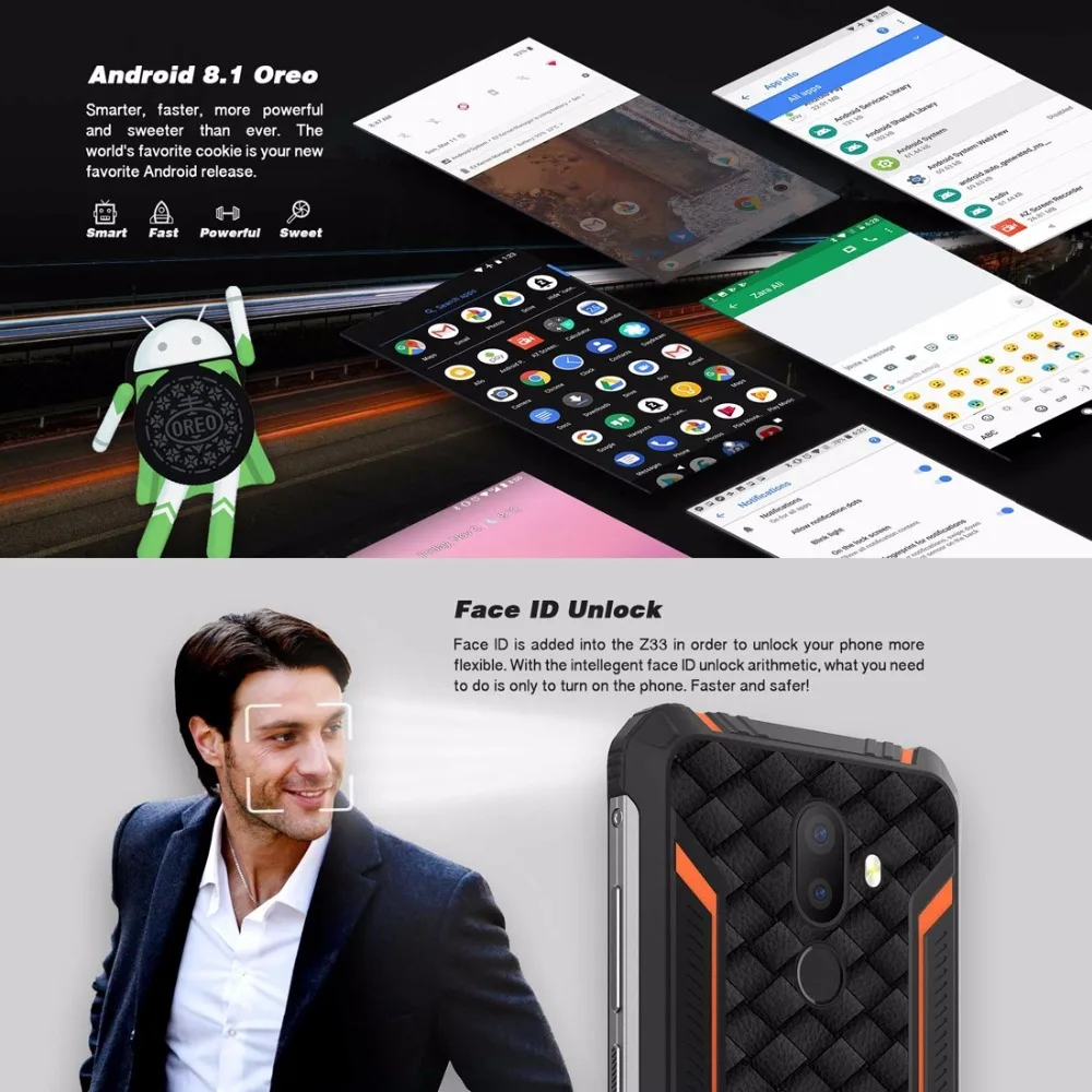 Оригинальный HOMTOM зоджи Z33 IP68 Водонепроницаемый 16MP + 13MP Смартфон Android 8 1 5 85 &quot3 32 ГБ