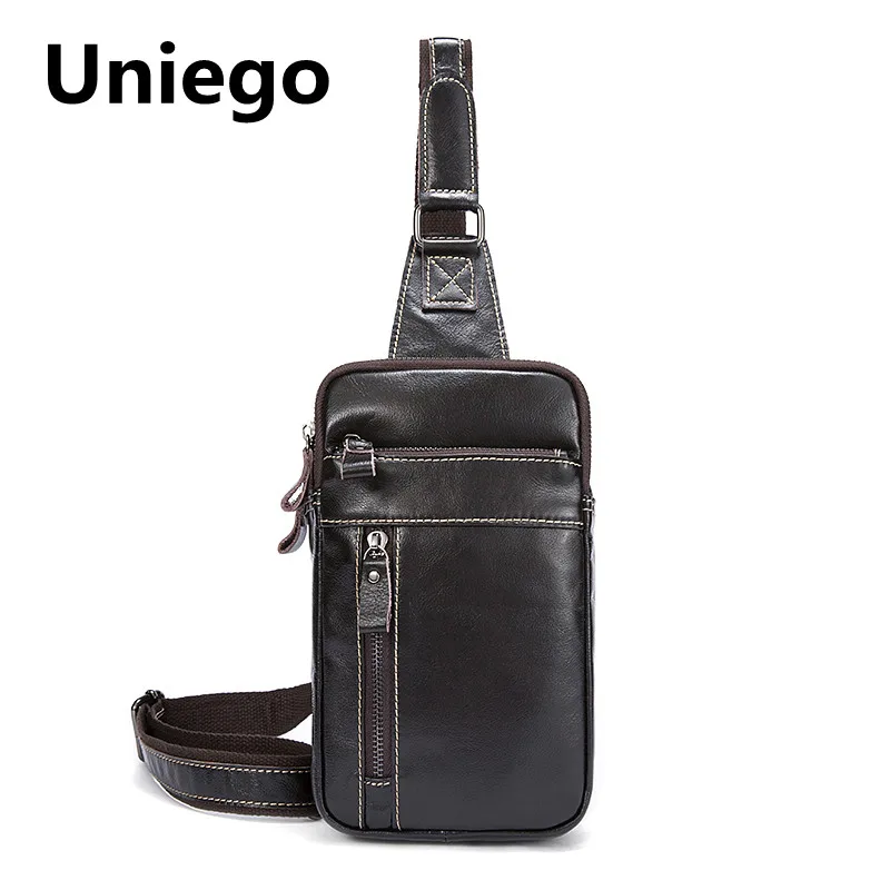 Uniego 2018 натуральная кожа Для мужчин сумки на ремне кармашек Повседневное мужской
