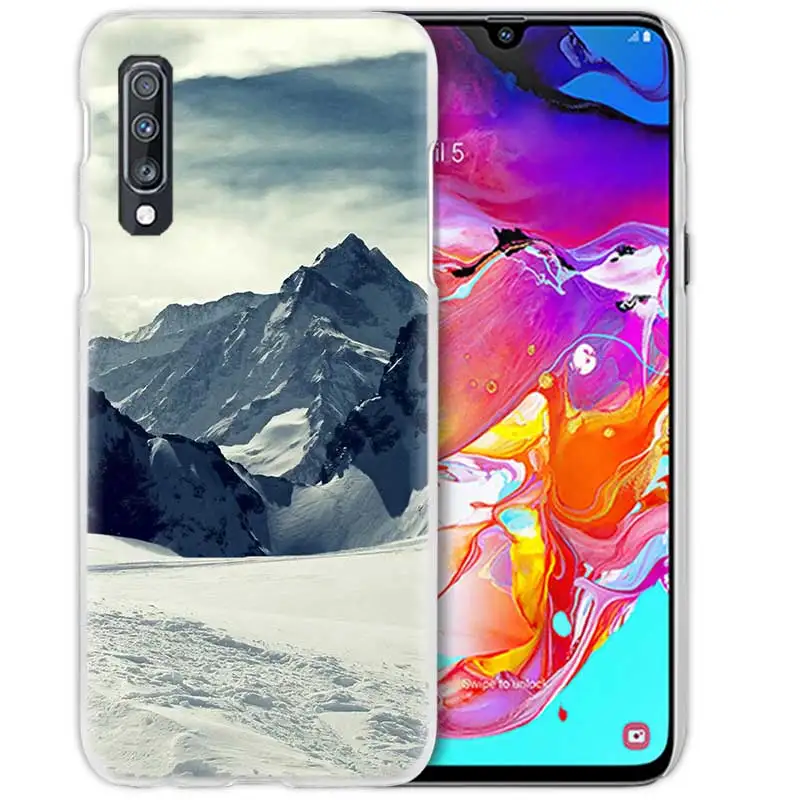 Фиолетовый зимний чехол для samsung Galaxy A50 A70 A20e A40 A30 A20 A10 A8 A6 плюс A9 A7 Прозрачные Жесткие защитные чехлы чехол для телефона горный велосипед