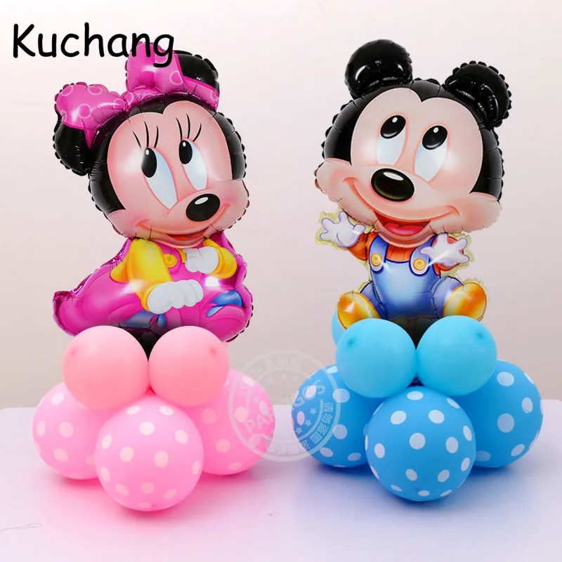 

Cute Mickey Minnie Stand Foil Balloons Pink Blue Polka Dot Latex Helium Globos Children's Birthday Party Mickey Head Decor Toys