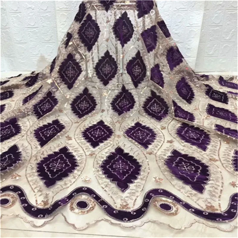 

African Lace Fabric 2019 Embroidered Nigerian Velvet Laces Fabric High Quality French Tulle Lace Fabric For Women