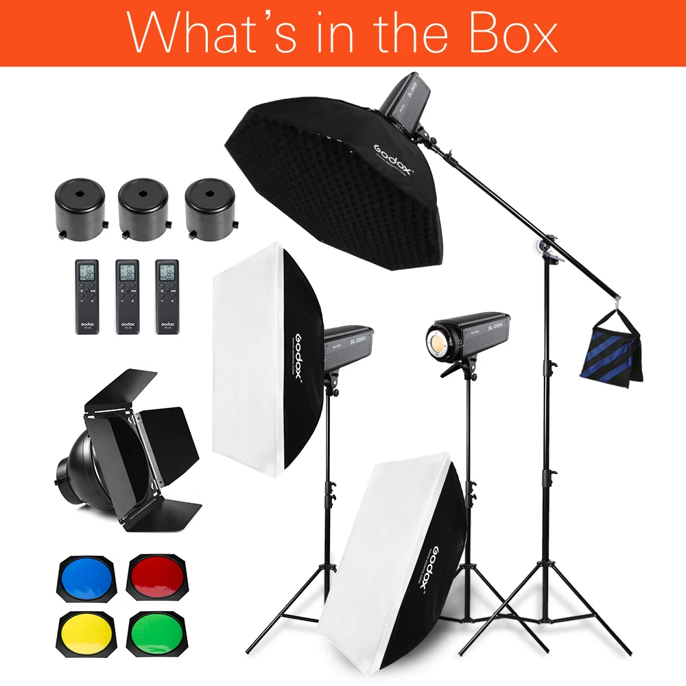 DHL Godox 3x SL-200W 600 Вт Studio светодиодный Непрерывная видео+ свет подставка+ софтбокс+ штангу+ Honeycomb Сетка комплект