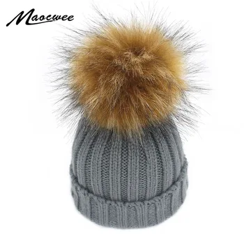 

Cute Women Autumn Winter Warm Hat Knitting Cap Soft Crochet Knitted Faux Fur Beanie Pompom Ball Adjustable Hat 2018 New Skullies