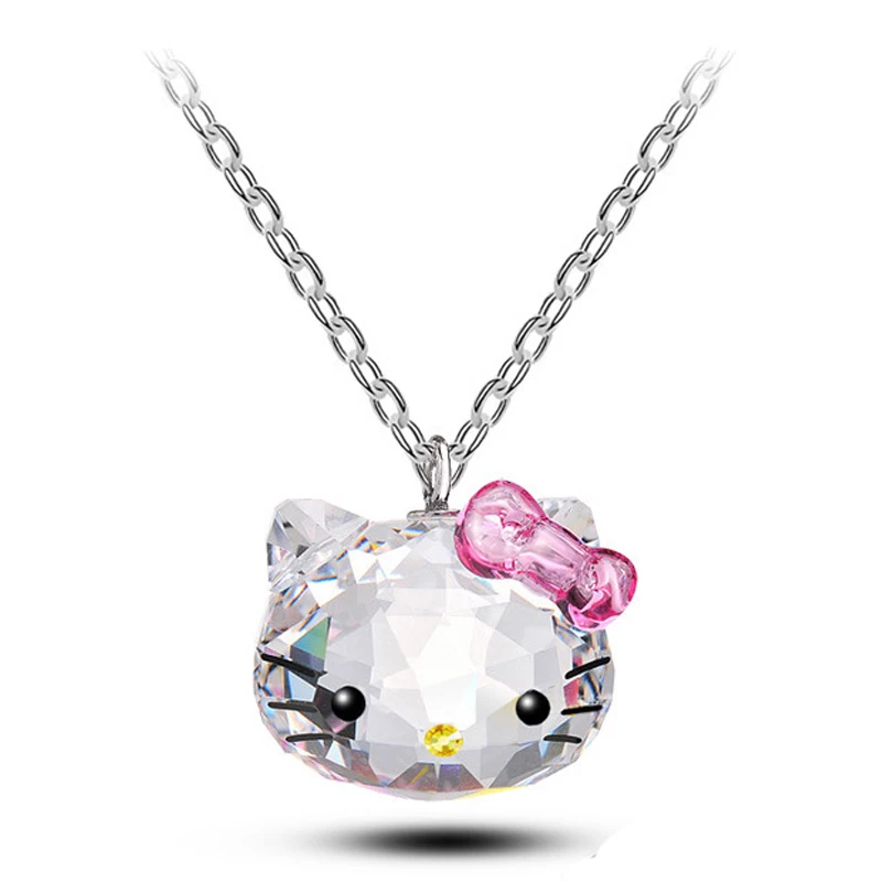 Cristaux De Swarovski Collier Chat Bijoux Bojiux Chaine Collier Pendentifs Mignon Bonjour Kitty Chat Colliers Pour Femmes Brincos Aliexpress