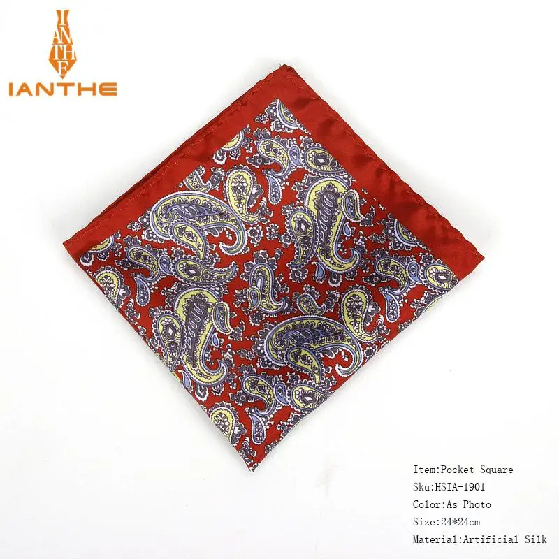 Для мужчин платок Винтаж Пейсли Print Pocket Square полиэстер, шелк, мягкий платки Свадебная вечеринка Бизнес груди Полотенца Hanky подарок - Цвет: IA1901