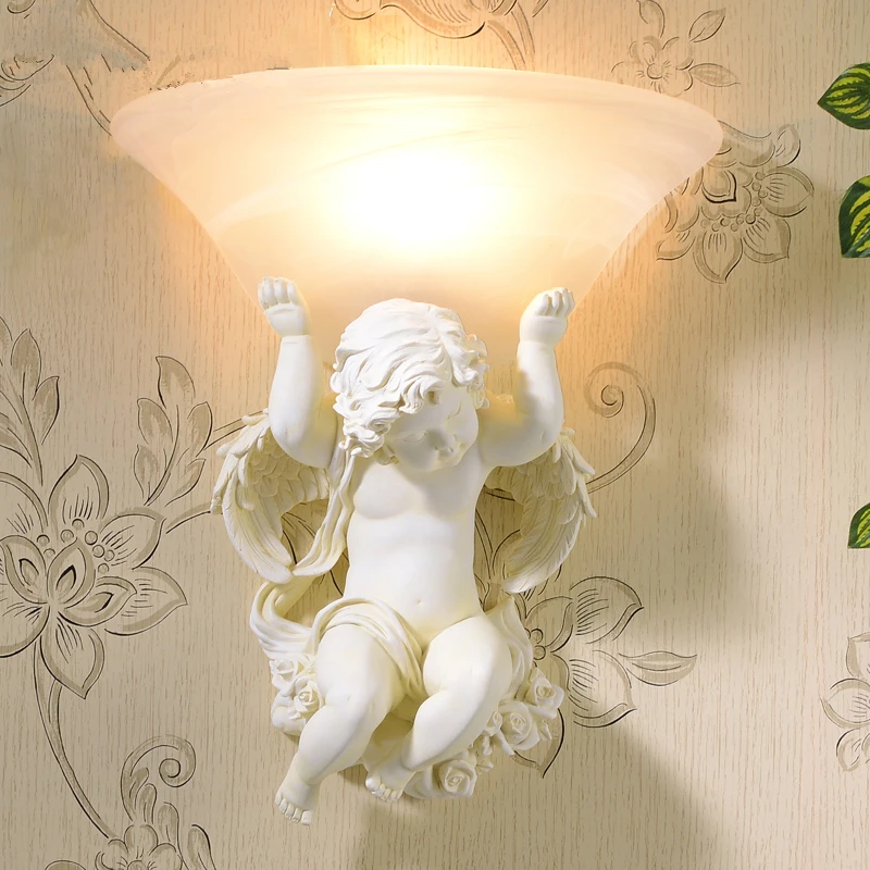 fashion contracted white leds resin angel wall lamp E27 85v 260v led wall light sitting room