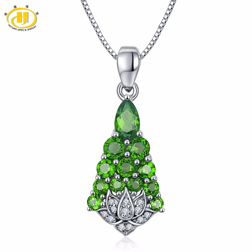 

Hutang Diamond-Jewelry New Design Tree 925 Sterling Silver Women Necklaces & Pendants 1.74ct Chrome Diopside Collar Femme Koyle