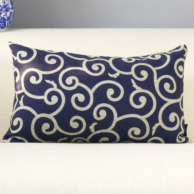 30X50 سنتيمتر غطاء الوسادة الأزرق الأبيض وسادة الخصر حالة الشرق بسيطة مكتب مسند الرأس سيارة-يغطي أريكة مستطيل رمي الوسائد حالة