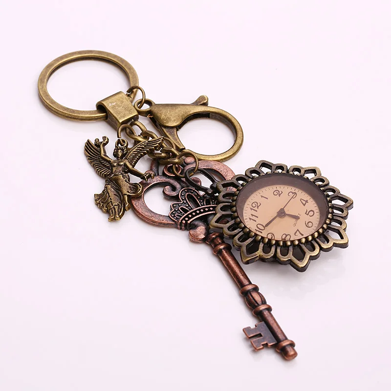 Kupla Fashion Angel Pocket Watch Keychains for Women Vintage Key Charms Keychains Holder Car