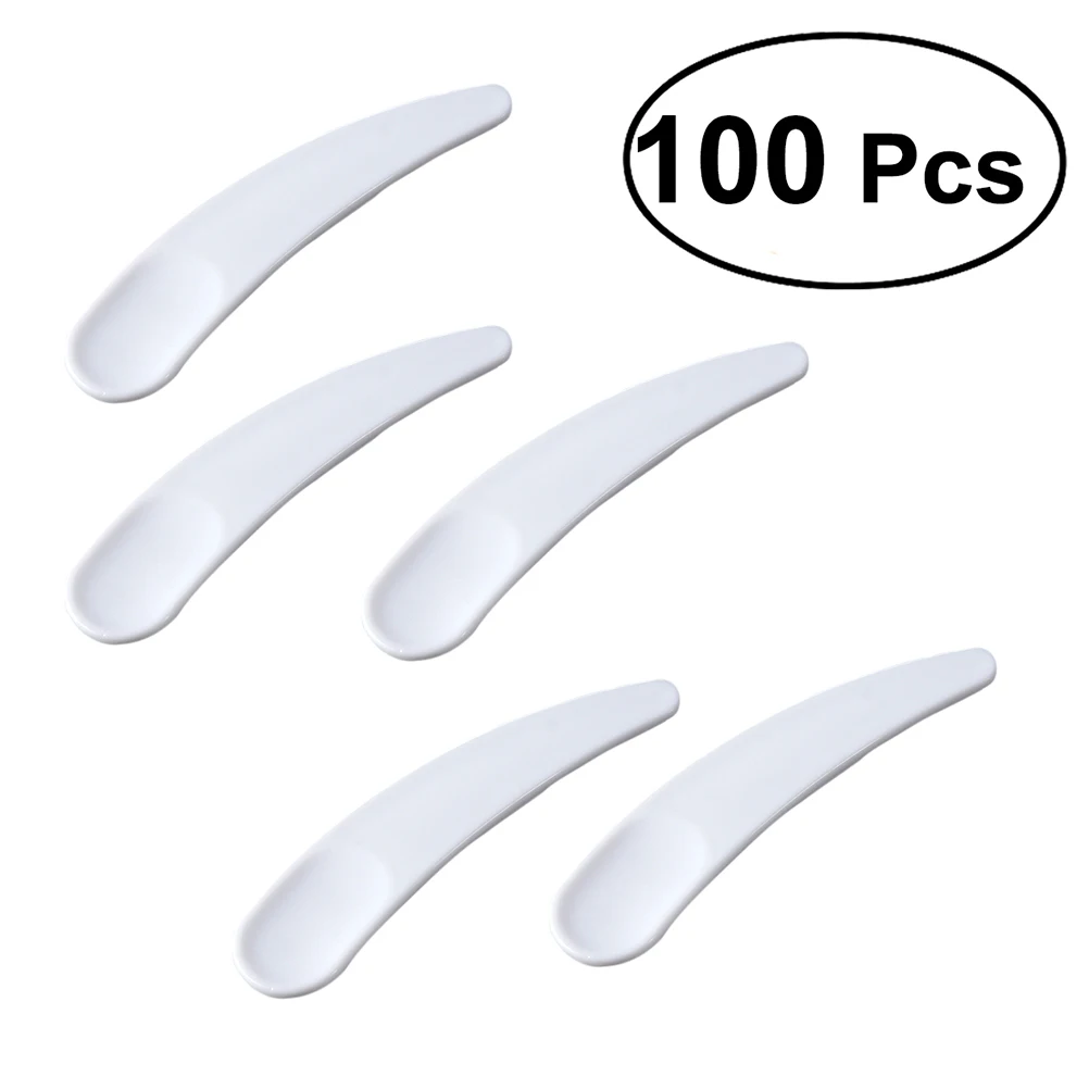 ETEREAUTY 100PCS Mini Disposable Curved Spatula Cosmetic Scoop Makeup