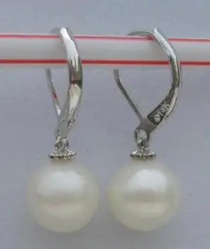 

Free Shippng AAA 10-11mm round white south sea pear earring 14k white gold