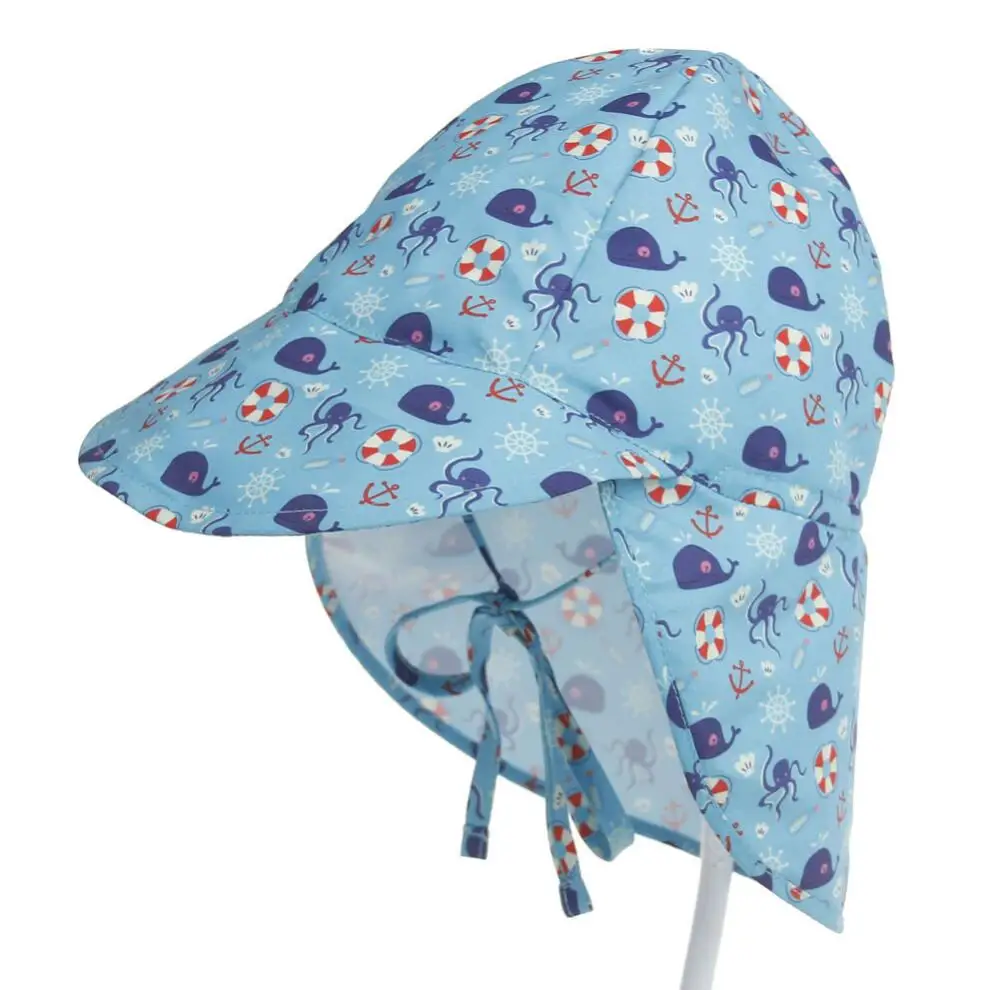 Летняя Детская Солнцезащитная шляпа, Детская уличная Защита от УФ Пляжные кепки, детская шапочка для плавания для мальчиков и девочек 0-5 лет - Цвет: blue hat