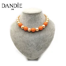 Dandie Orange Color Imitation Pearl And Acrylic Bead Necklace For Women, Fashionable Popular Simple Design Jewelries fashionable women s pumps with black color and splicing design