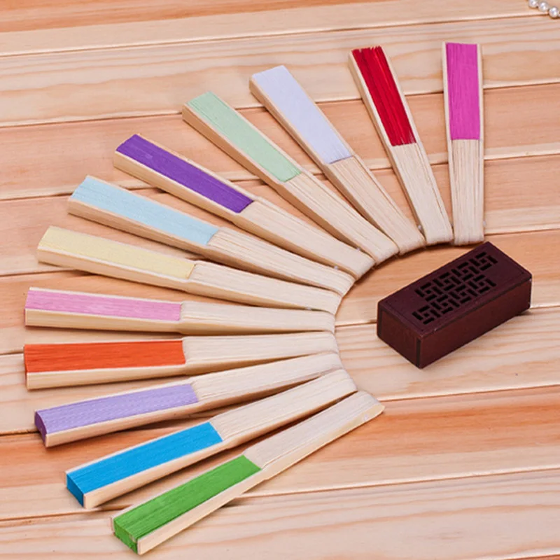 1Pc 21cm Summer Chinese Hand Paper Fans Pocket Folding Bamboo Fan Wedding Event Party Favor Decoration Supplies