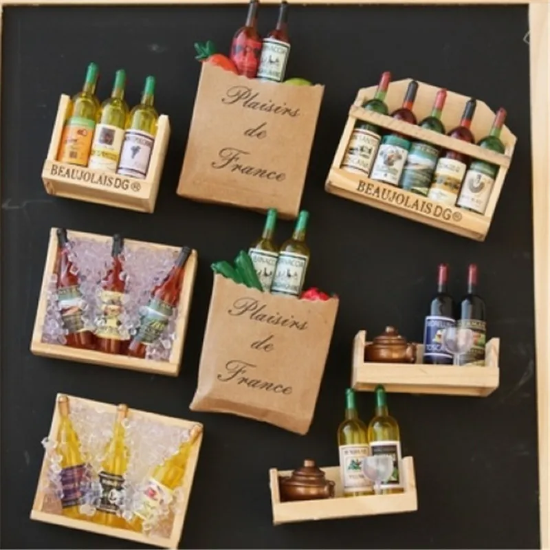 

5Pcs/Lot Creative French Style Red Wine Bottle Wooden Fridge Magnet Beer Grocery Refrigerator Magnets Holiday Birthday Gift