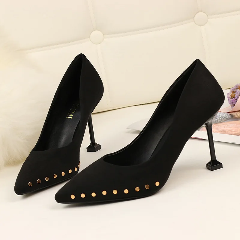 

New Solid Color Rivet Versatile Super High Heel Single Shoes Female Stiletto Shoes Women High Heels Ladies Shoes Wedding Shoes
