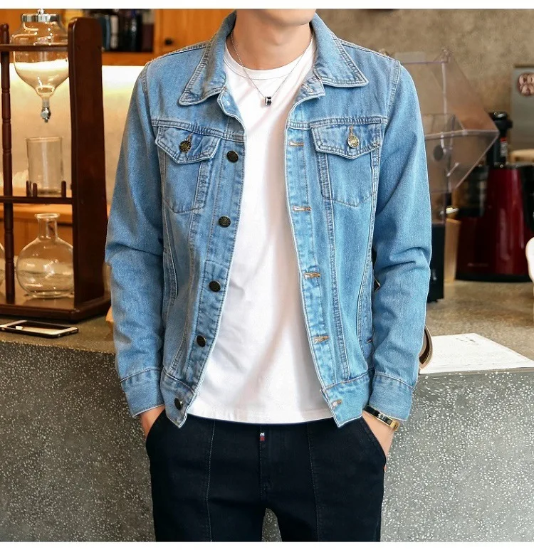 

Men High Quality Cowboy Jacket Solid Casual Slim Mens Denim Jacket Plus Size 4XL Bomber Jacket Men's Jean Jacket