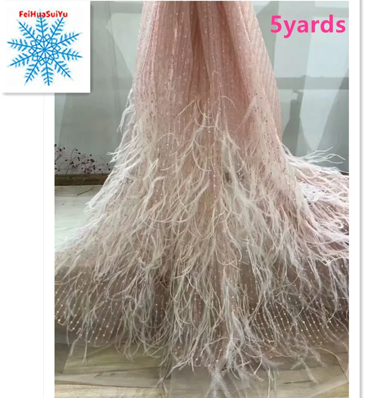 

hand sewing feather style dreamy net tulle lace fabric with beads tube and sequins embroider feather for wedding XHj213