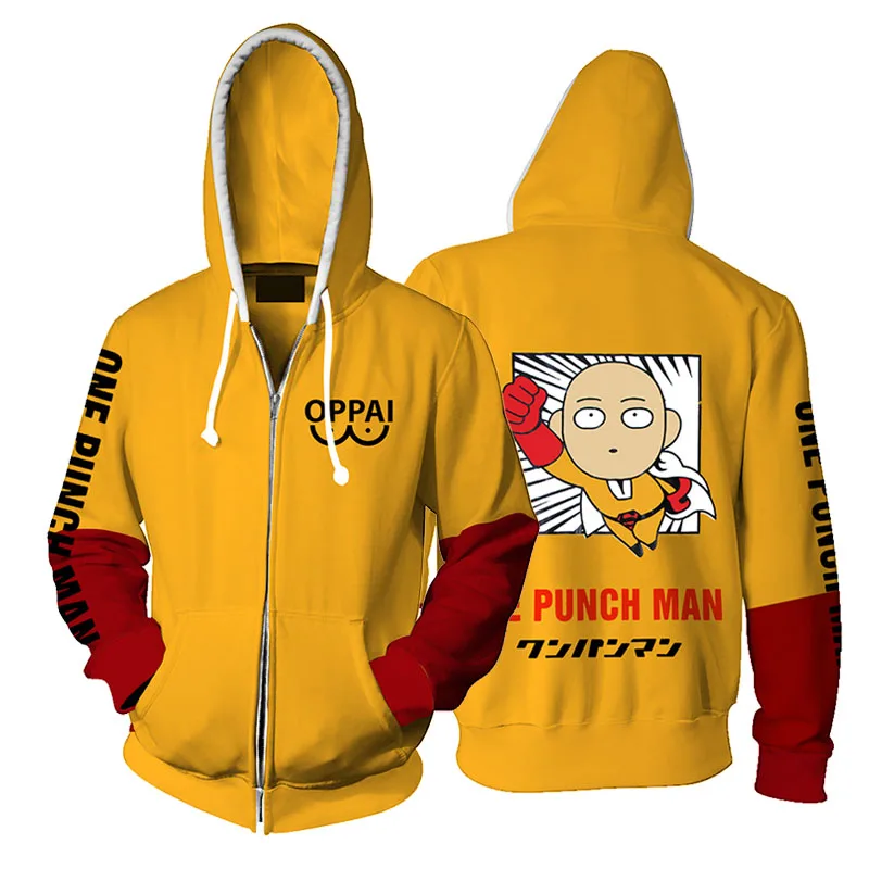 Японское аниме One Punch Man Hoodies Oppai 3D печатная куртка с капюшоном Уличная