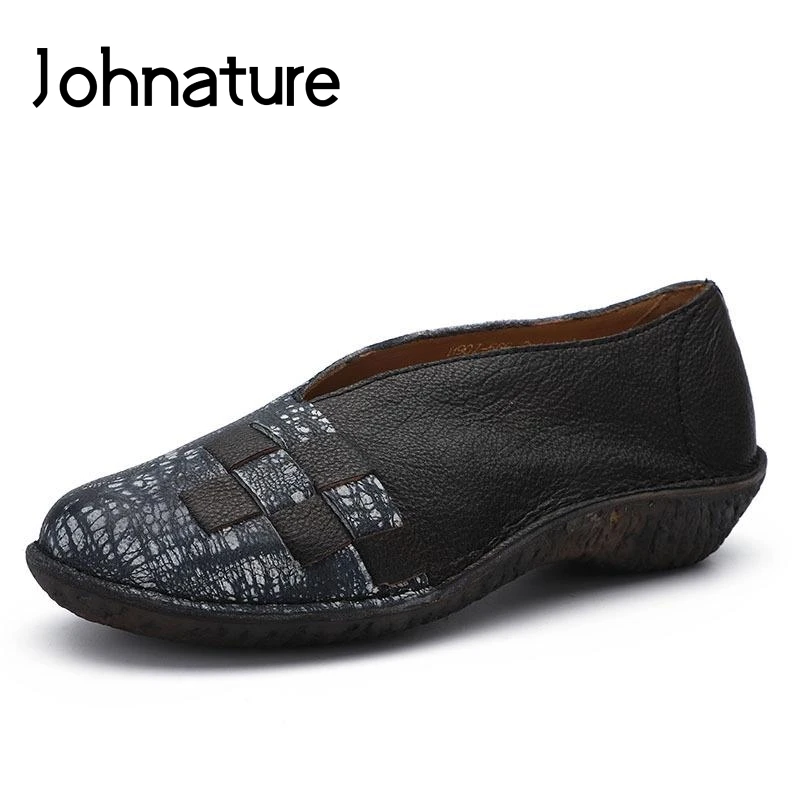 

Johnature 2019 New Spring/autumn Retro Round Toe Shallow Casual Comfortable Women Genuine Leather Shoes Platform Low Heel Pumps