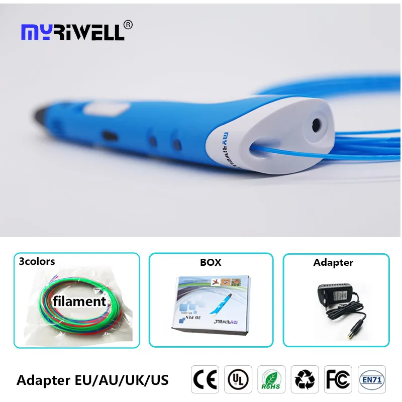 Myriwell 3D Ручка RP 100A 1,75 мм нить 3d печатная ручка 3 d ручка+ 100 м abs безопасный пластик+ супер подарок для детей подарок на день рождения - Цвет: Blue only pen