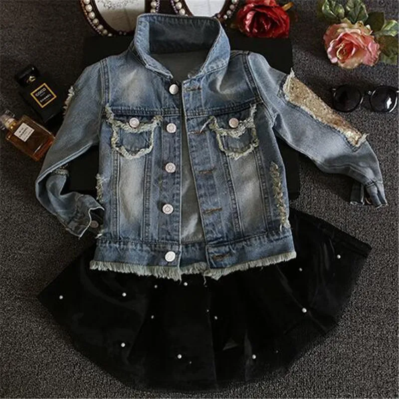 Dollplus/Весенняя джинсовая куртка для девочек, пальто Детская верхняя одежда и пальто для девочек детская одежда топы, осенние куртки для малышей