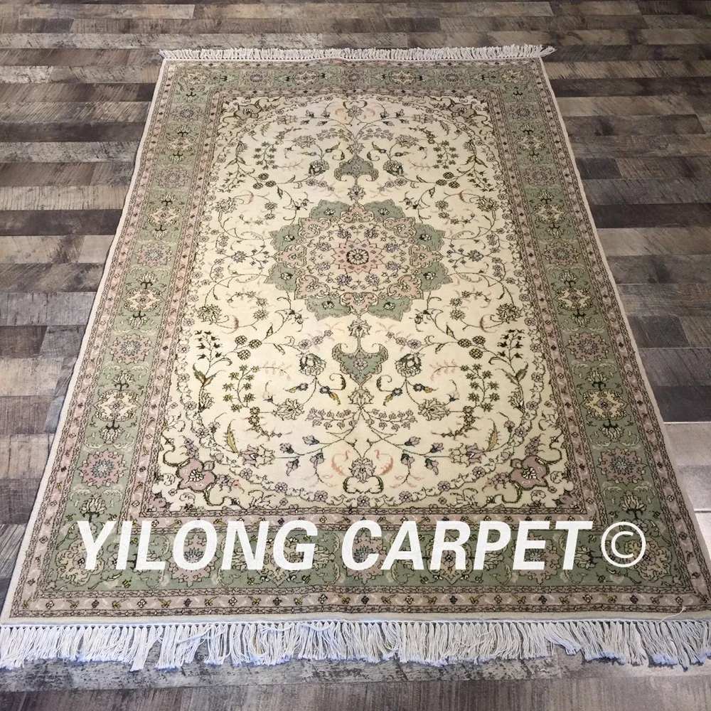 Yilong 4'x6' ручной работы из шерсти и шелка ковер зеленый цвет цветочный Шерсть Шелк коммерческих ковер (WY2053S4x6)