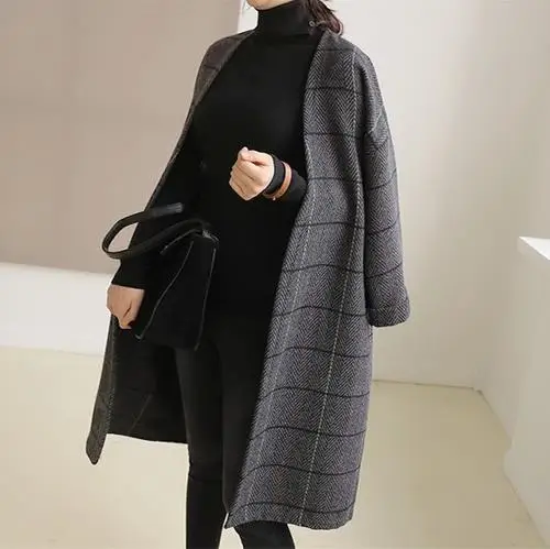 UK Women Woolen Coat Autumn Winter Cassic Simple Long Plaid Cardigan Coat Trenchcoat Wool Coat All Match Vintage Plus Size LM47 UK Women Woolen Coat Autumn Winter Cassic Simple Long Plaid Cardigan Coat Trenchcoat Wool Coat All Match Vintage Plus Size LM47