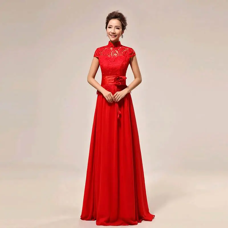 

Red Lace Cheongsam Chinese Traditional Dress Qipao Modern Women Wedding Qi Pao Long Vestido Oriental Style Dresses Pregnant XXXL