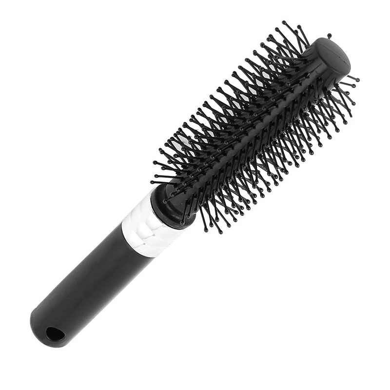 Plastic Handle Round Hair Brush Salon Styling Bristle Brush Comb Black
